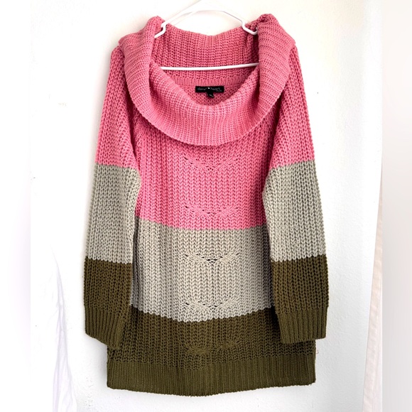 Women’s Pink Stripe Pullover Sweater 3XL Lace Up Back Cowl Neck NWOT - Picture 1 of 12
